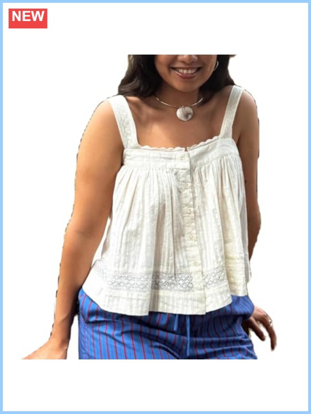 Lace Trim Button Down Eyelet Peplum Tank Top Y2K Boho Sleeveless